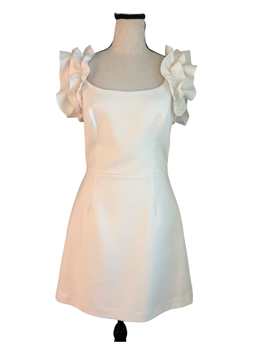 French Connection White Ruffle Sleeve Mini Dress
